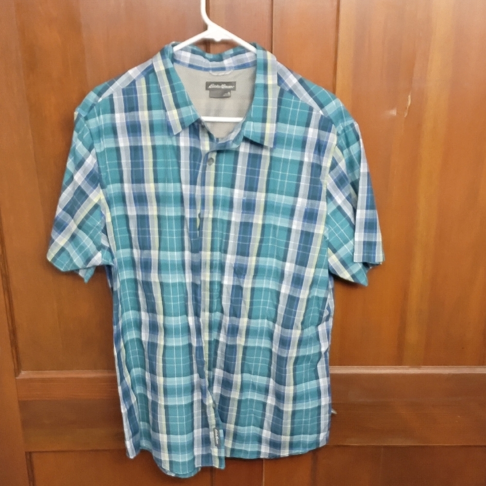Eddie Bauer Teal and Navy Plaid Shirt